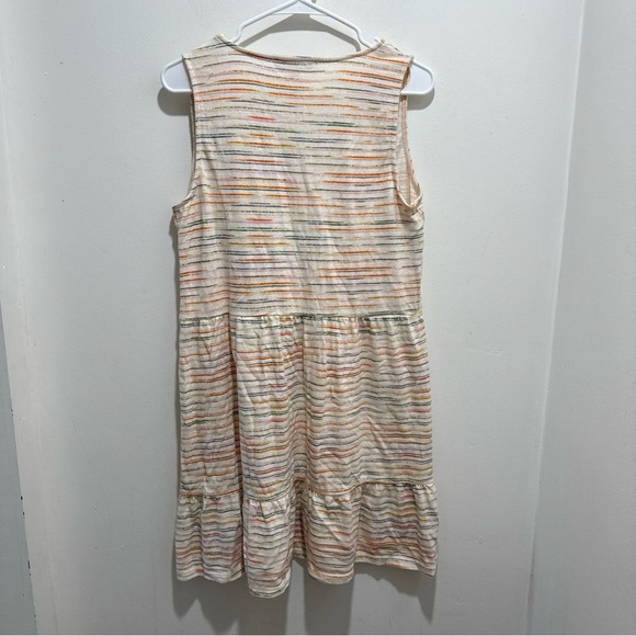 LOFT Womens Stripe Ivory Button Flounce Tier  Dress Medium - Picture 6 of 7